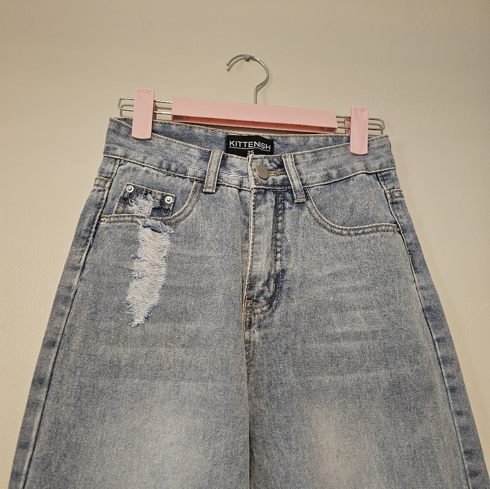 Kittenish Hise Rise Wide Leg Split Hem Retro Denim Jeans Jessie James De… - Picture 5 of 12